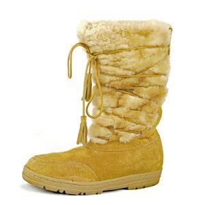 J. CREW Boots 9 Light Brown Fully lined w/ Shearling Fur Suede Leather Lace-Up